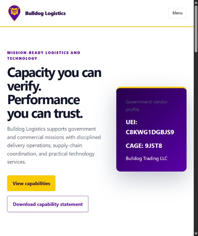Bulldog Logistics website screenshot